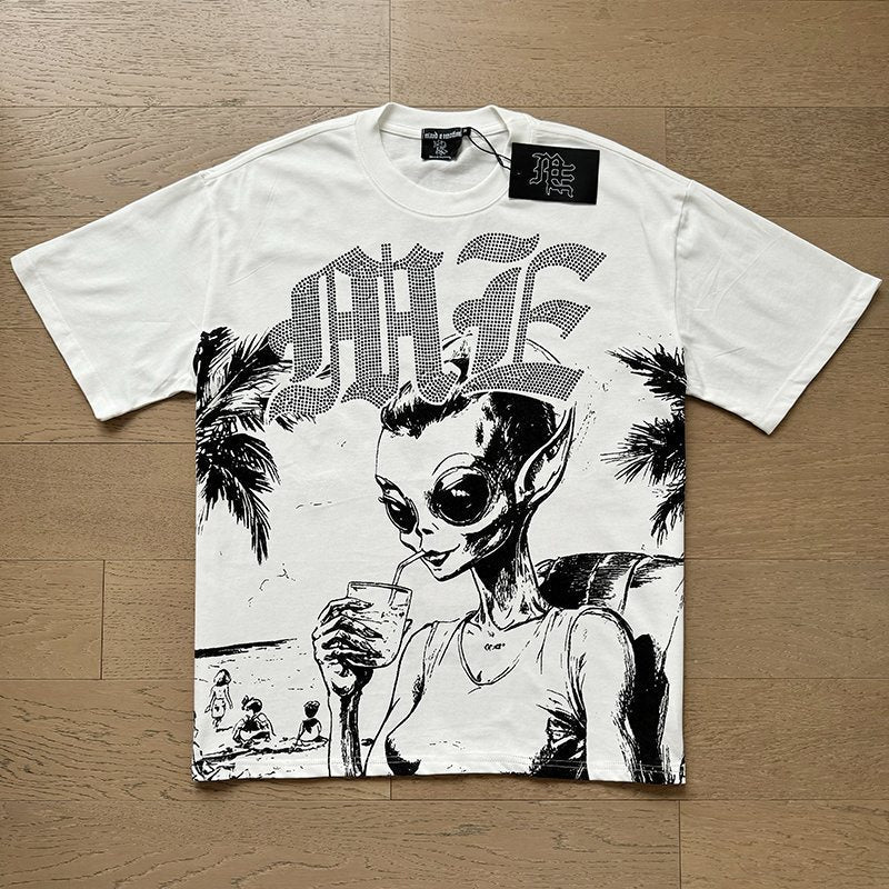 Mixed Emotions Alien Palm Tree Graphic T-Shirt — front