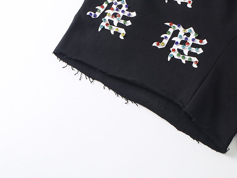 MIXED EMOTION Multicolor Rhinestone Graphic Shorts — detail