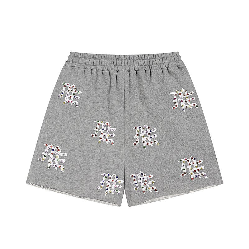MIXED EMOTION Multicolor Rhinestone Graphic Shorts — back