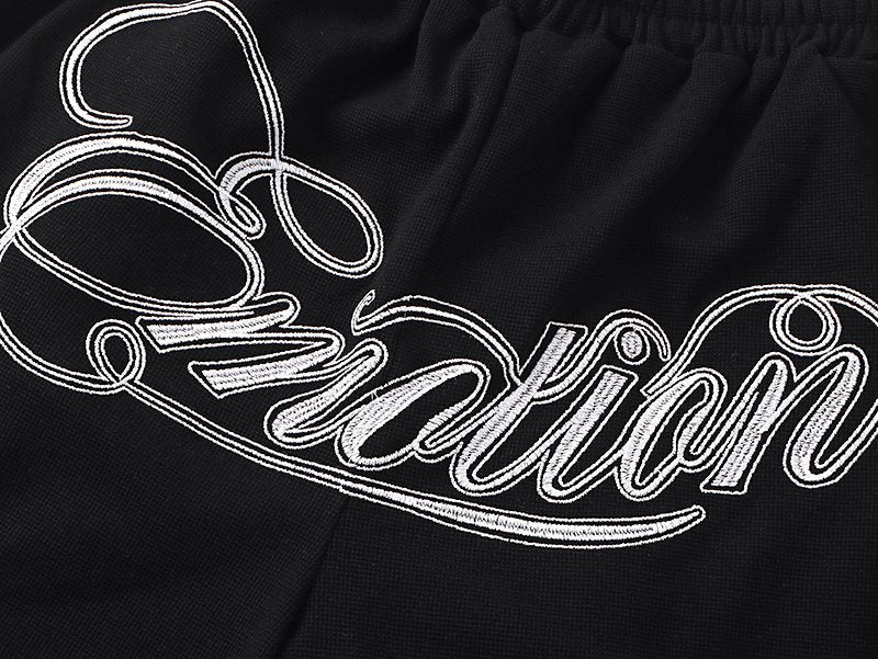 MIXED EMOTION Embroidered Drawstring Shorts — detail