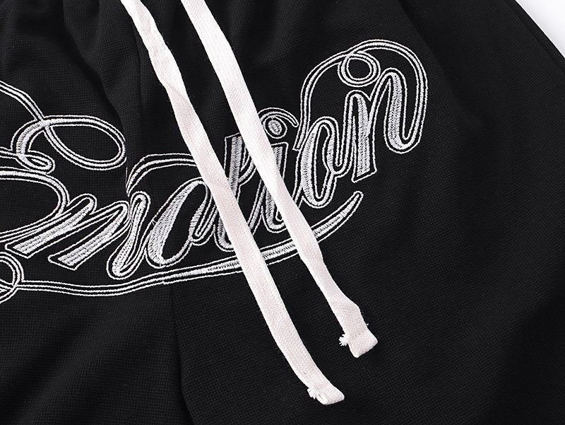 MIXED EMOTION Embroidered Drawstring Shorts — detail