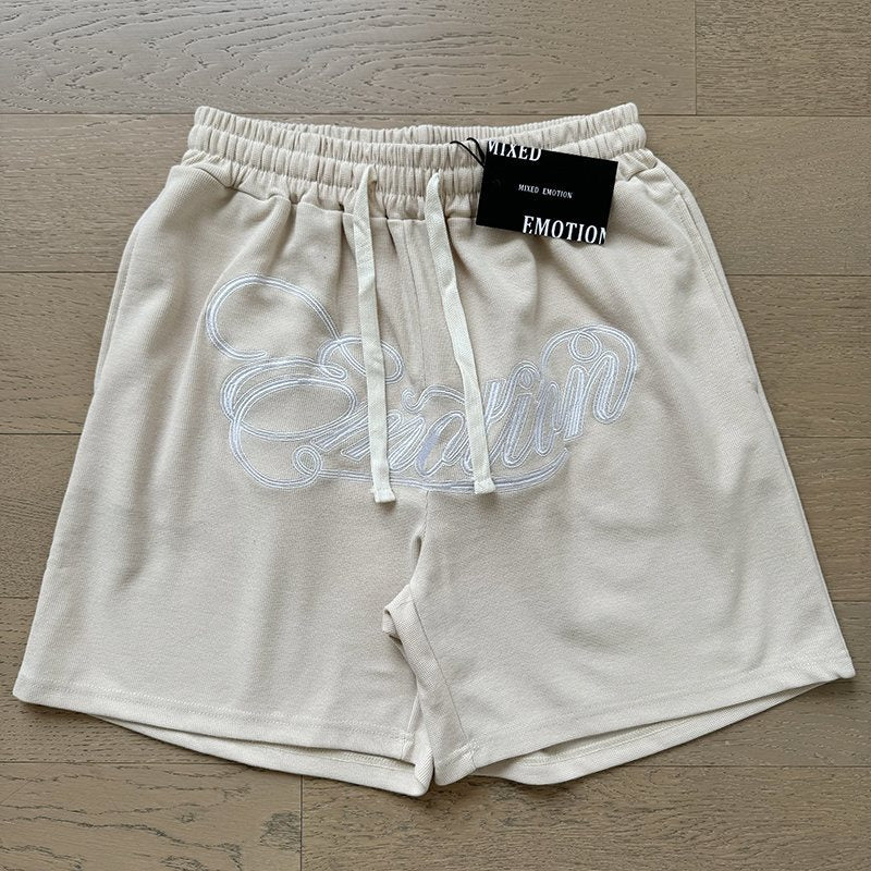 MIXED EMOTION Embroidered Drawstring Shorts — front