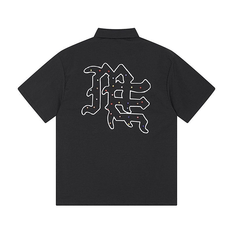 MIXED EMOTION Embellished Zip-Front Short-Sleeve Shirt — back