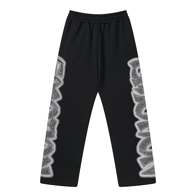 MIXED EMOTION Black Ornamental Graphic Sweatpants — back