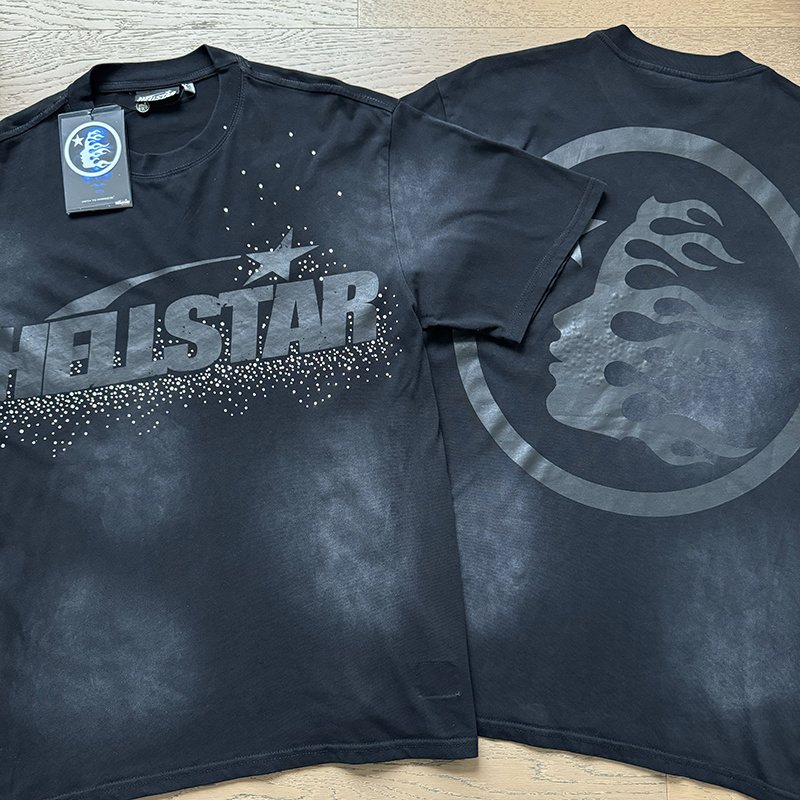 Hellstar Washed Black Rhinestone Graphic T-Shirt — comparison