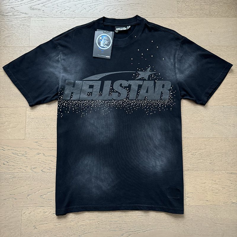 Hellstar Washed Black Rhinestone Graphic T-Shirt — hero