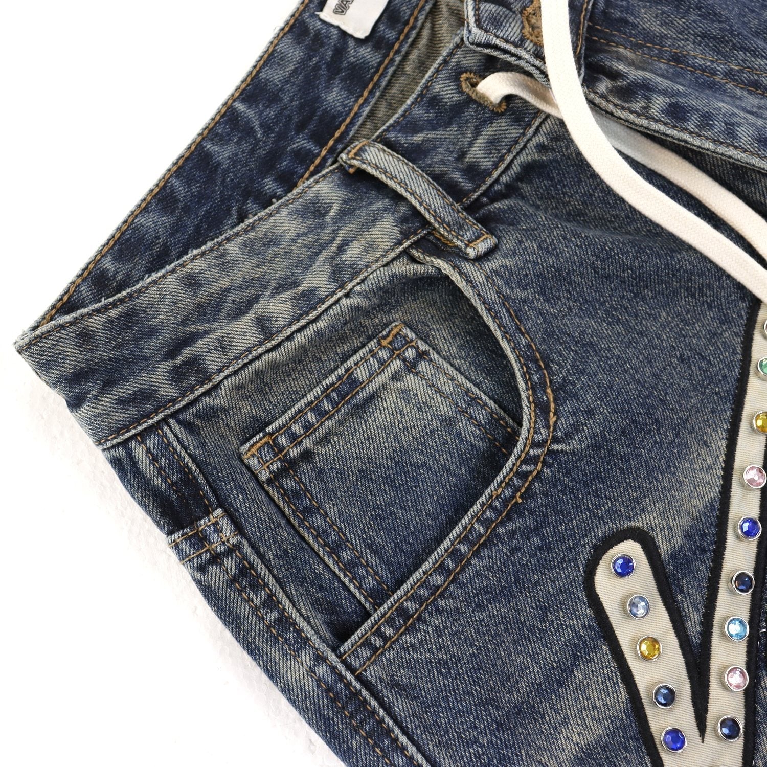 VALE Skittle Graphic Washed Denim Shorts — detail