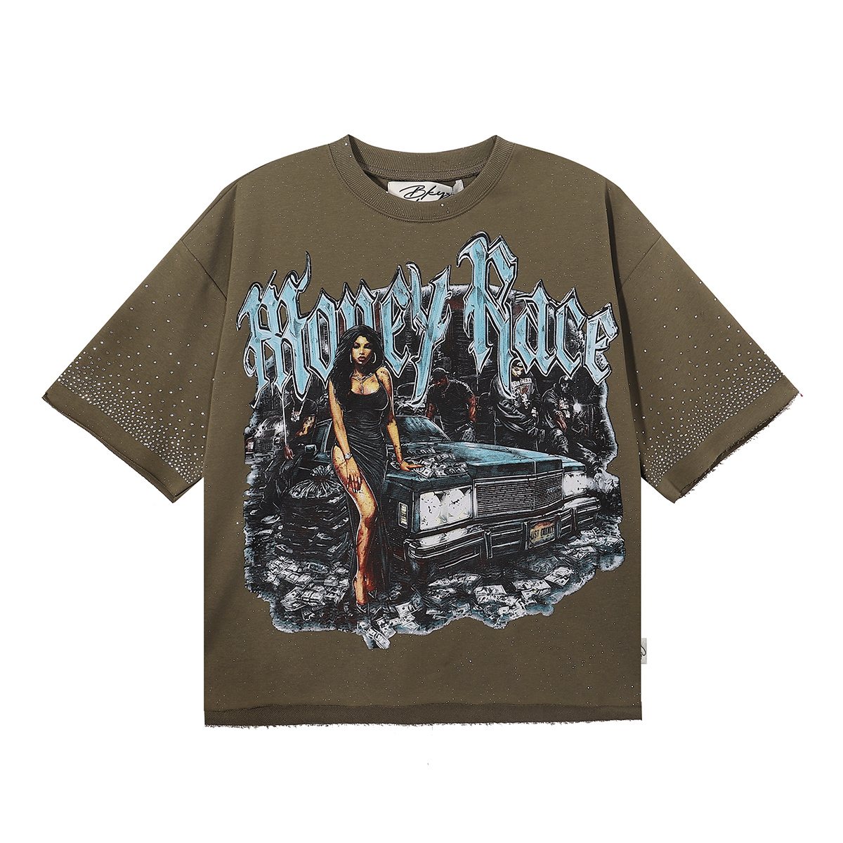 BKYS Revival Money Race Rhinestone Cropped Short-Sleeve T-Shirt — front