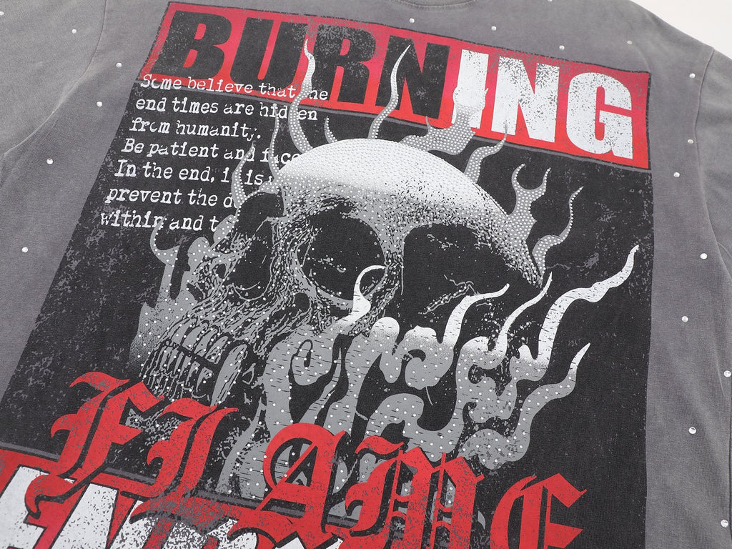 FIRST ROW Burning Flames Cropped Graphic T-Shirt — detail