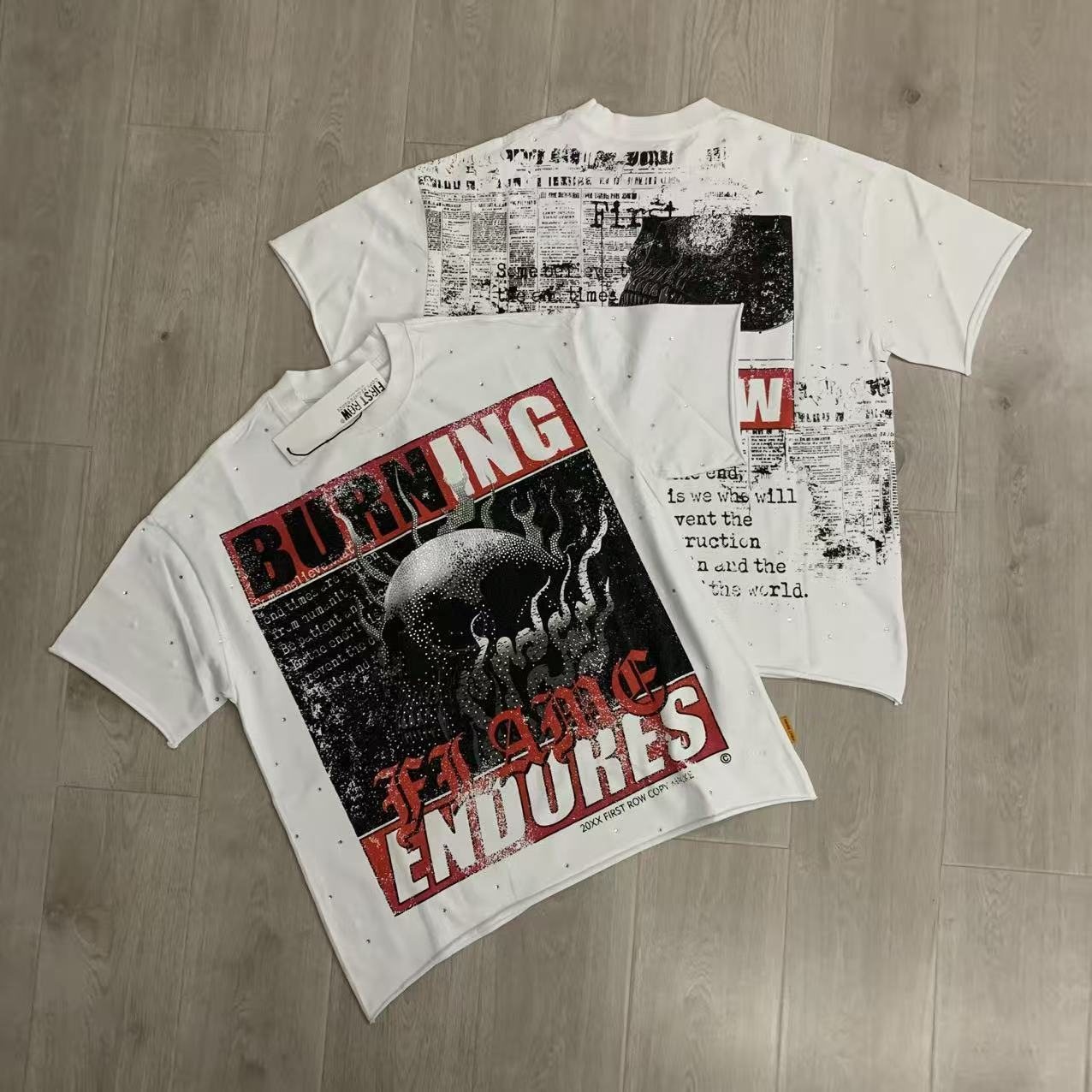 FIRST ROW Burning Flames Cropped Graphic T-Shirt — context