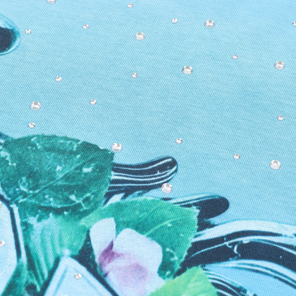FIRST ROW Sky Blue Rhinestone Front & Back Graphic T-Shirt — detail