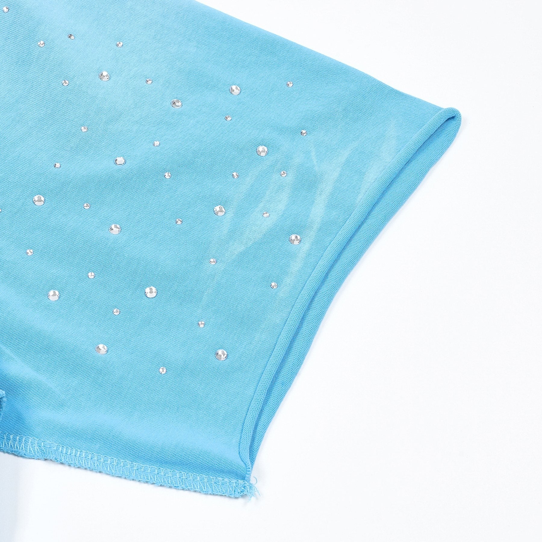 FIRST ROW Sky Blue Rhinestone Front & Back Graphic T-Shirt — detail