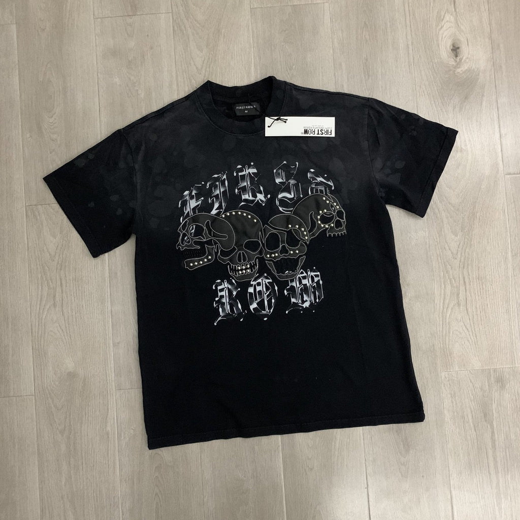 FIRST ROW Wake Up and Be Fierce Skull Appliqué T-Shirt — front