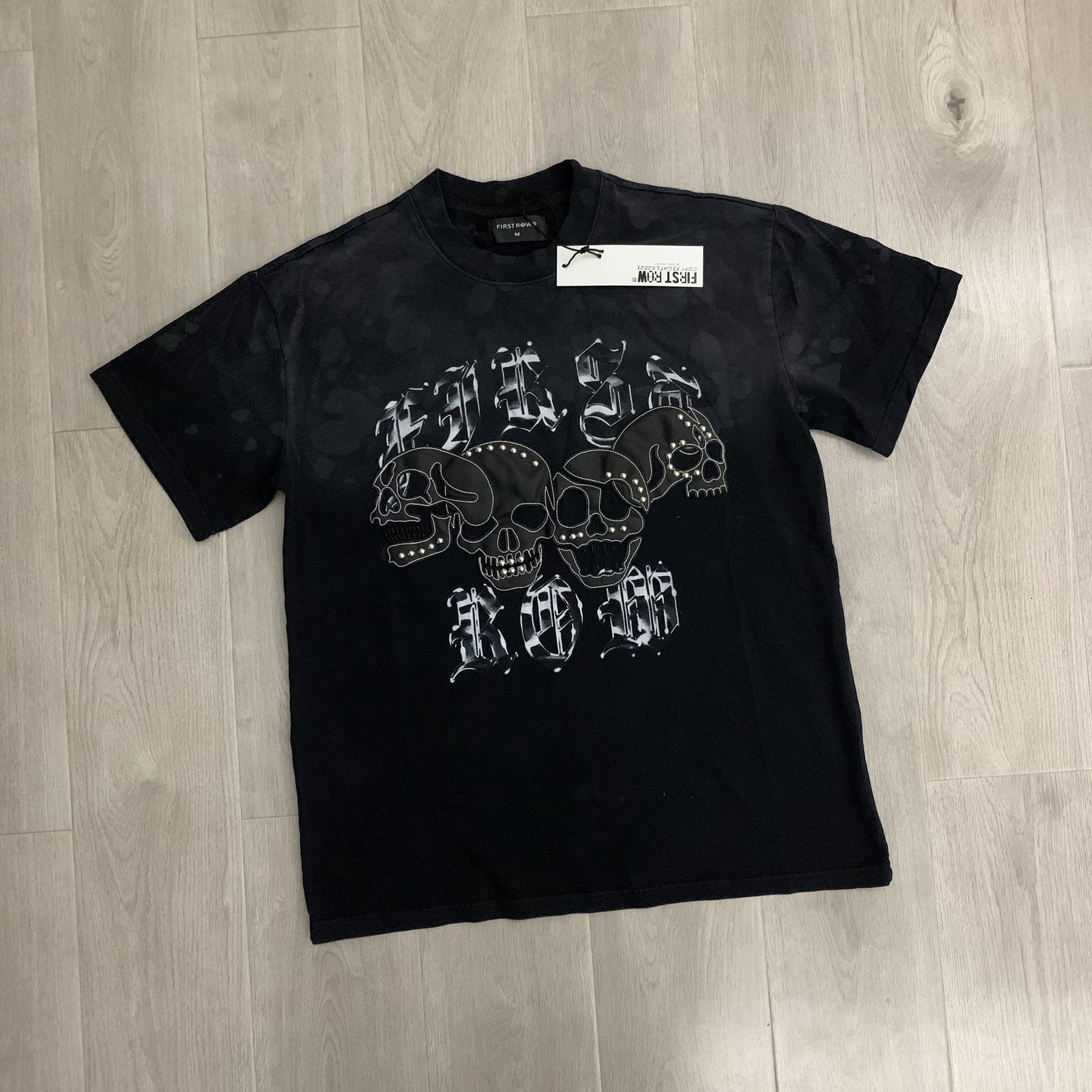 FIRST ROW Wake Up and Be Fierce Skull Appliqué T-Shirt — front