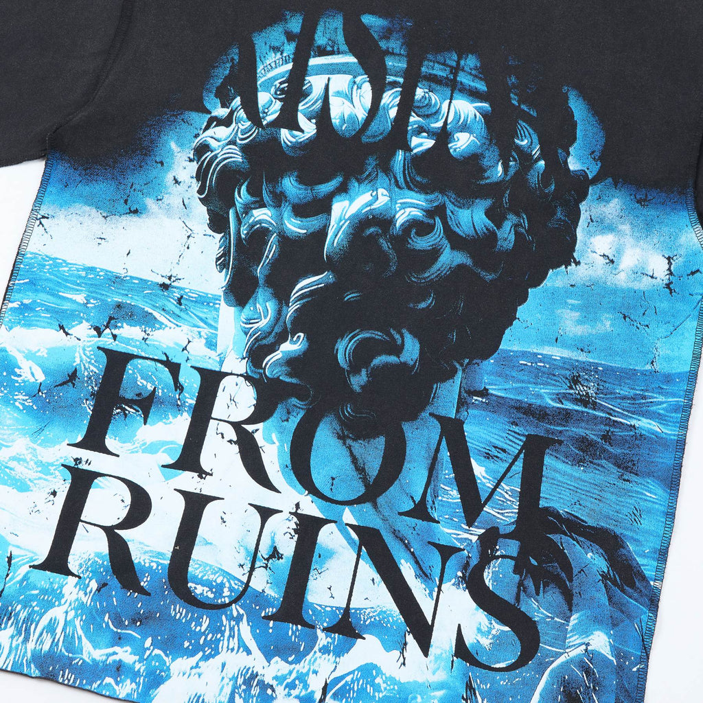 FIRST ROW Distressed Rhinestone Graphic T-Shirt — detail