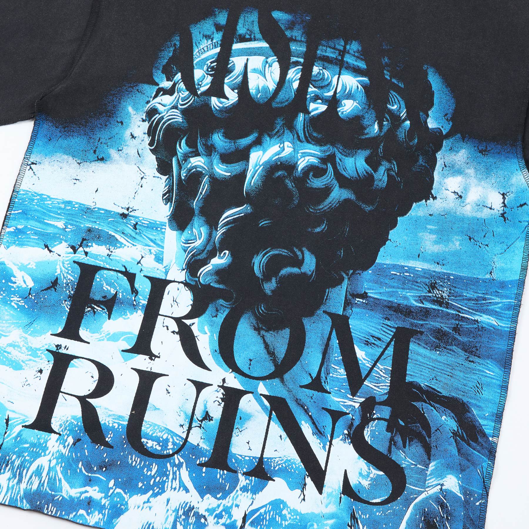 FIRST ROW Distressed Rhinestone Graphic T-Shirt — detail
