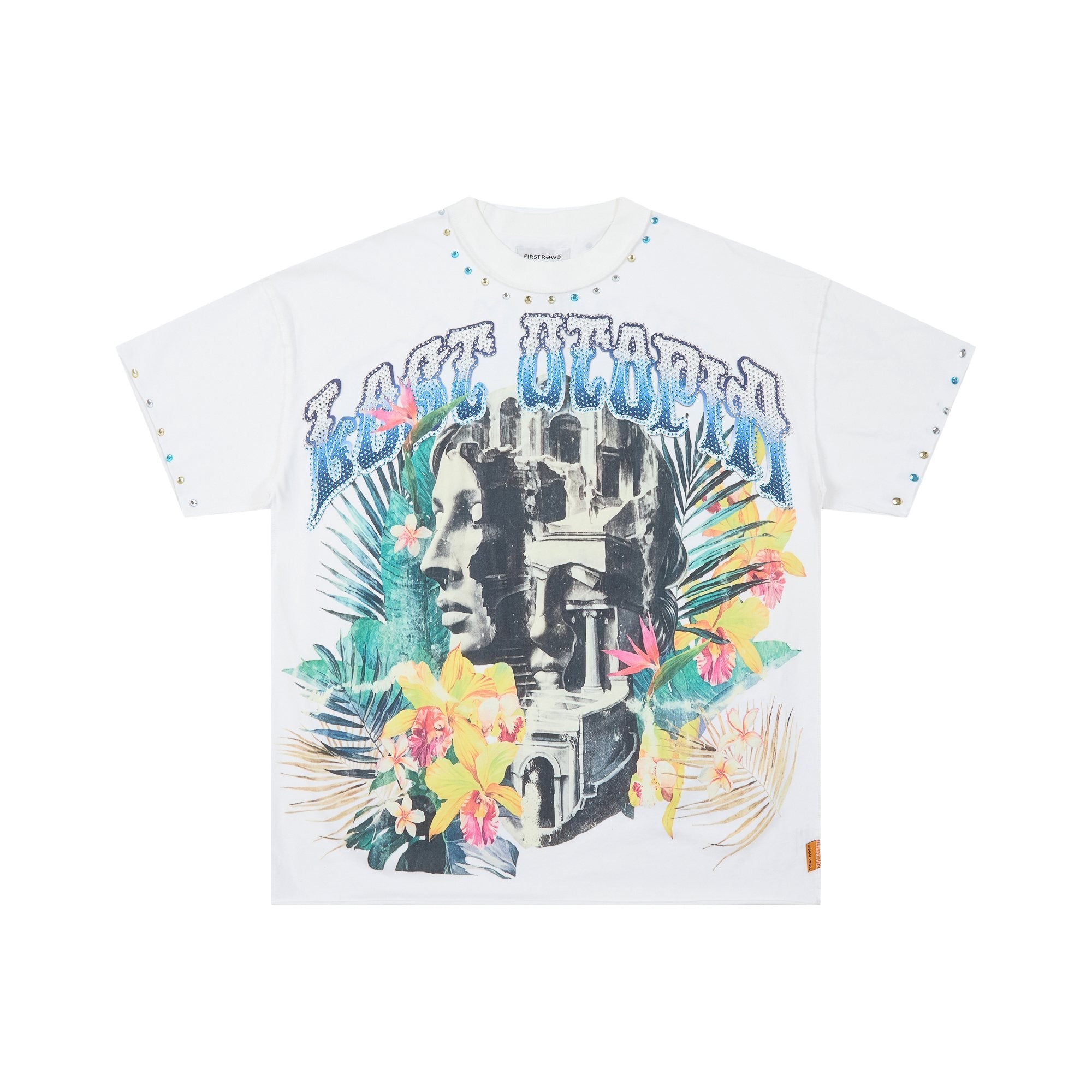 FIRST ROW Tropical Statue Rhinestone Graphic T-Shirt — hero