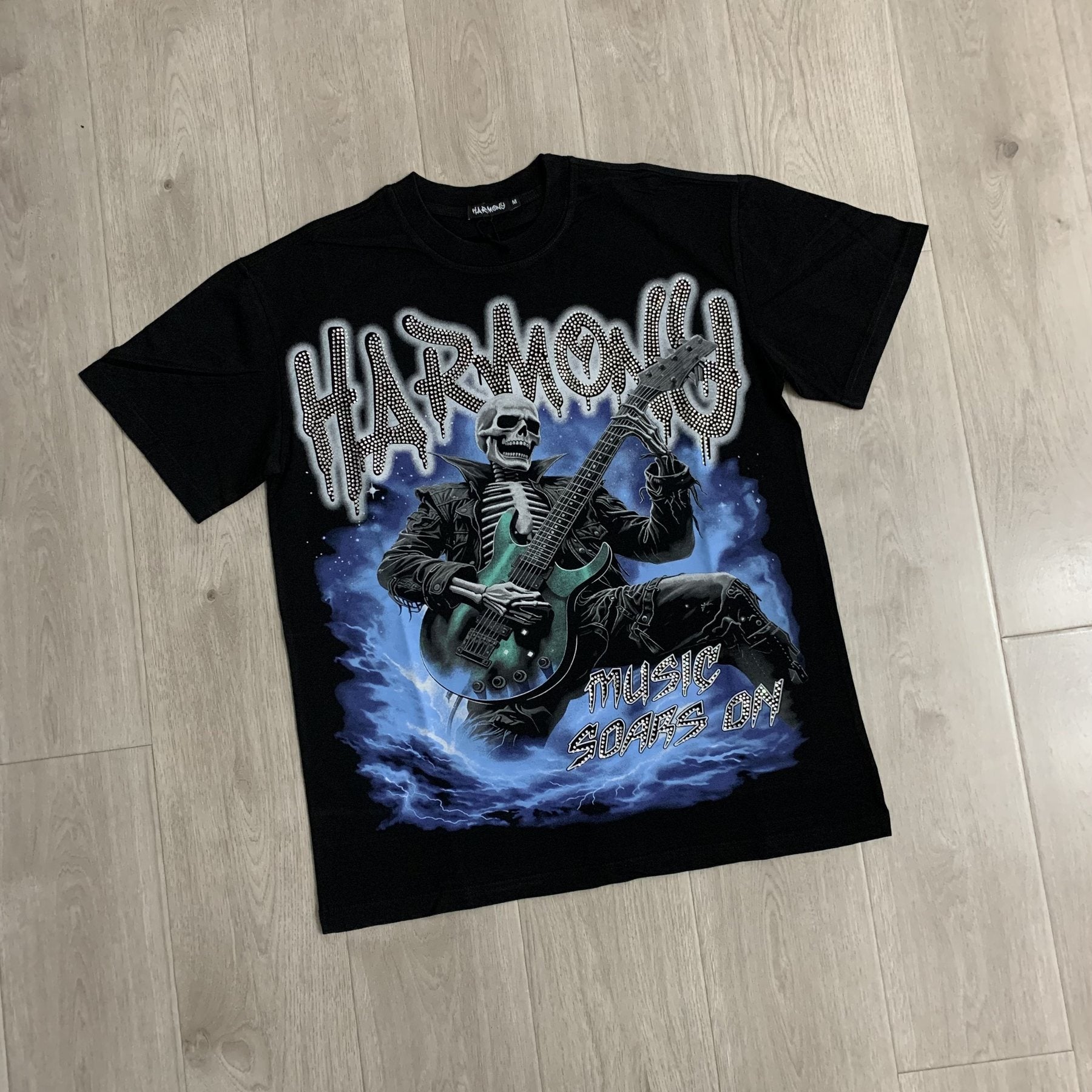 HARMONY Skeleton Guitar Graphic T-Shirt — front
