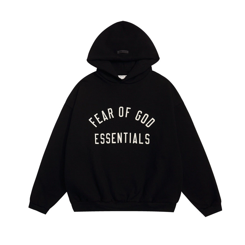Fear of God Essentials Arched Graphic Hoodie in Black — hero