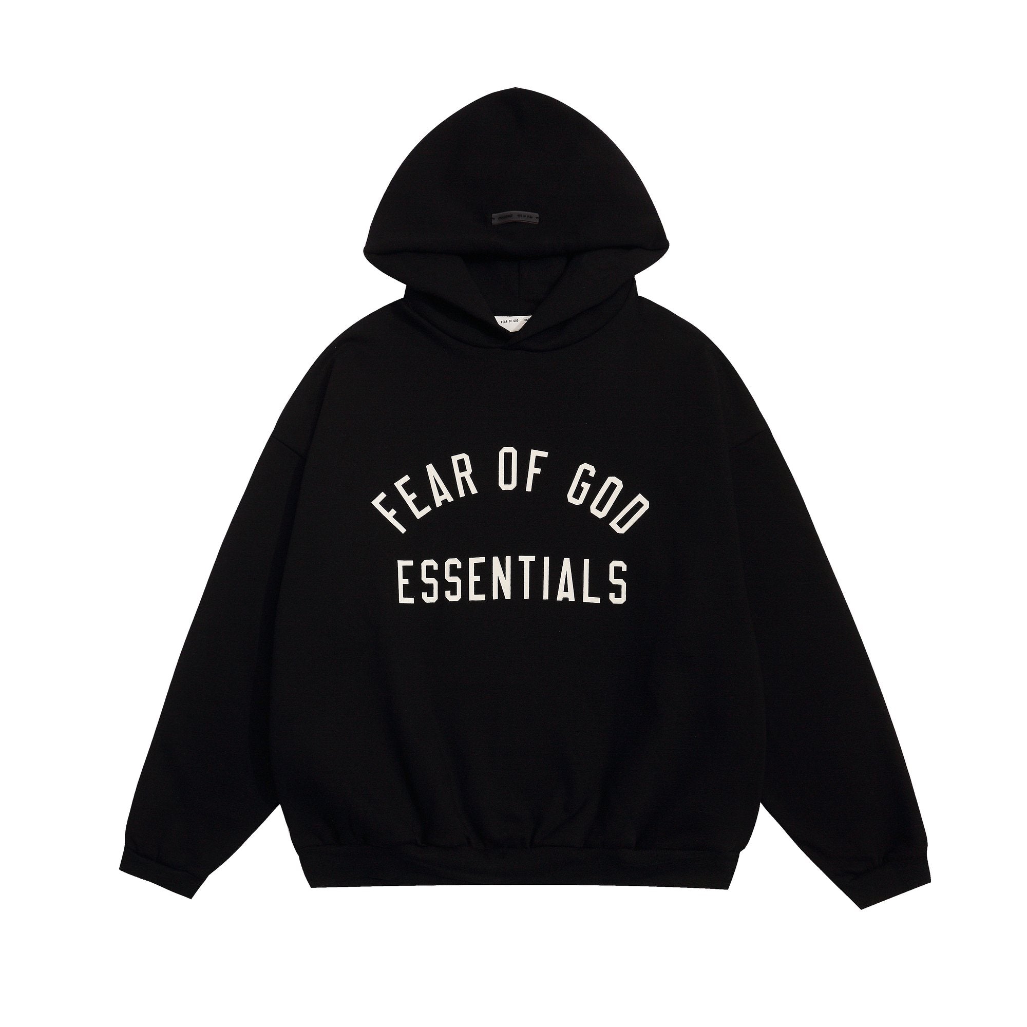 Fear of God Essentials Arched Graphic Hoodie in Black — hero