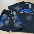 Hellstar Blue Logo Flame T-Shirt & Shorts Set — front