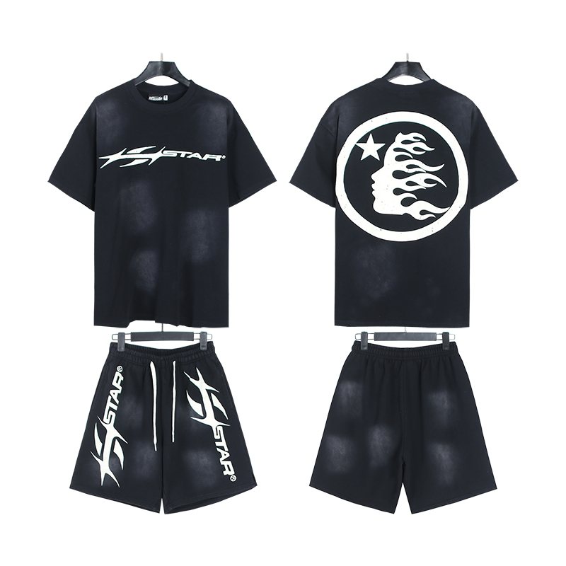 Hellstar Circular Flame Back T-Shirt and Shorts Set — front