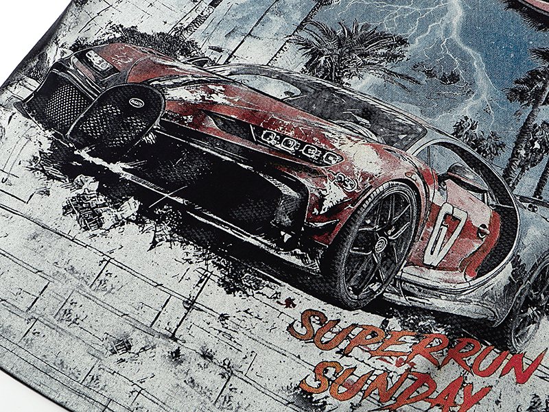 Godspeed Super Run Sunday Car Graphic Short-Sleeve T-Shirt — detail