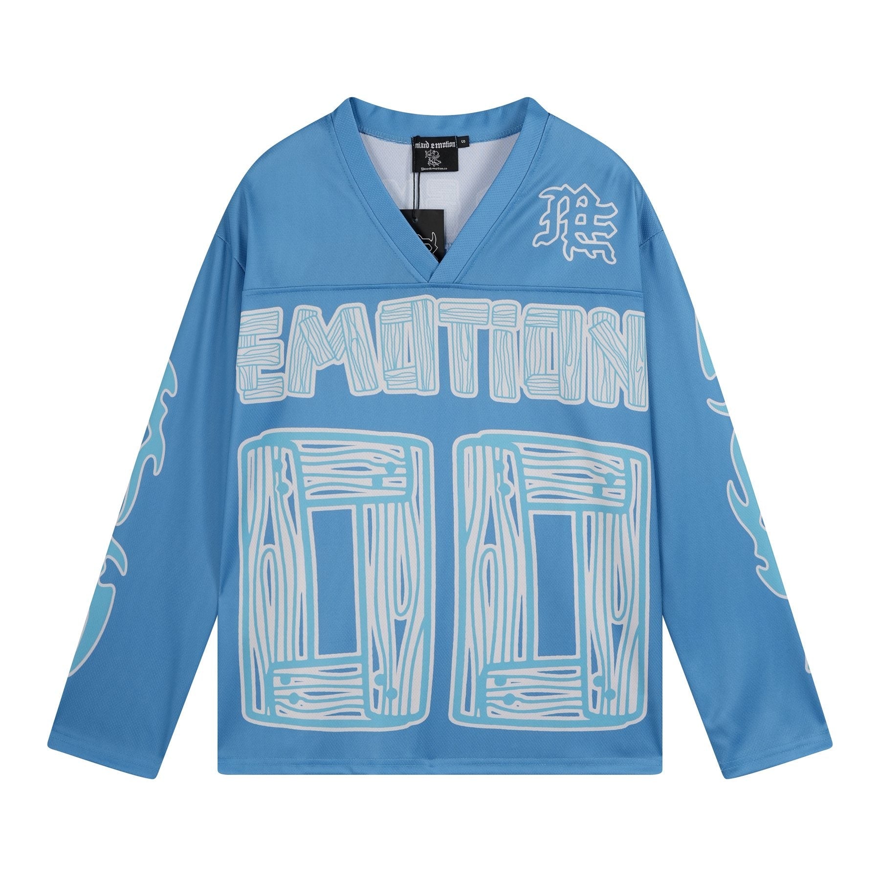 MIXED EMOTION V-Neck Jersey-Style Long-Sleeve T-Shirt — front