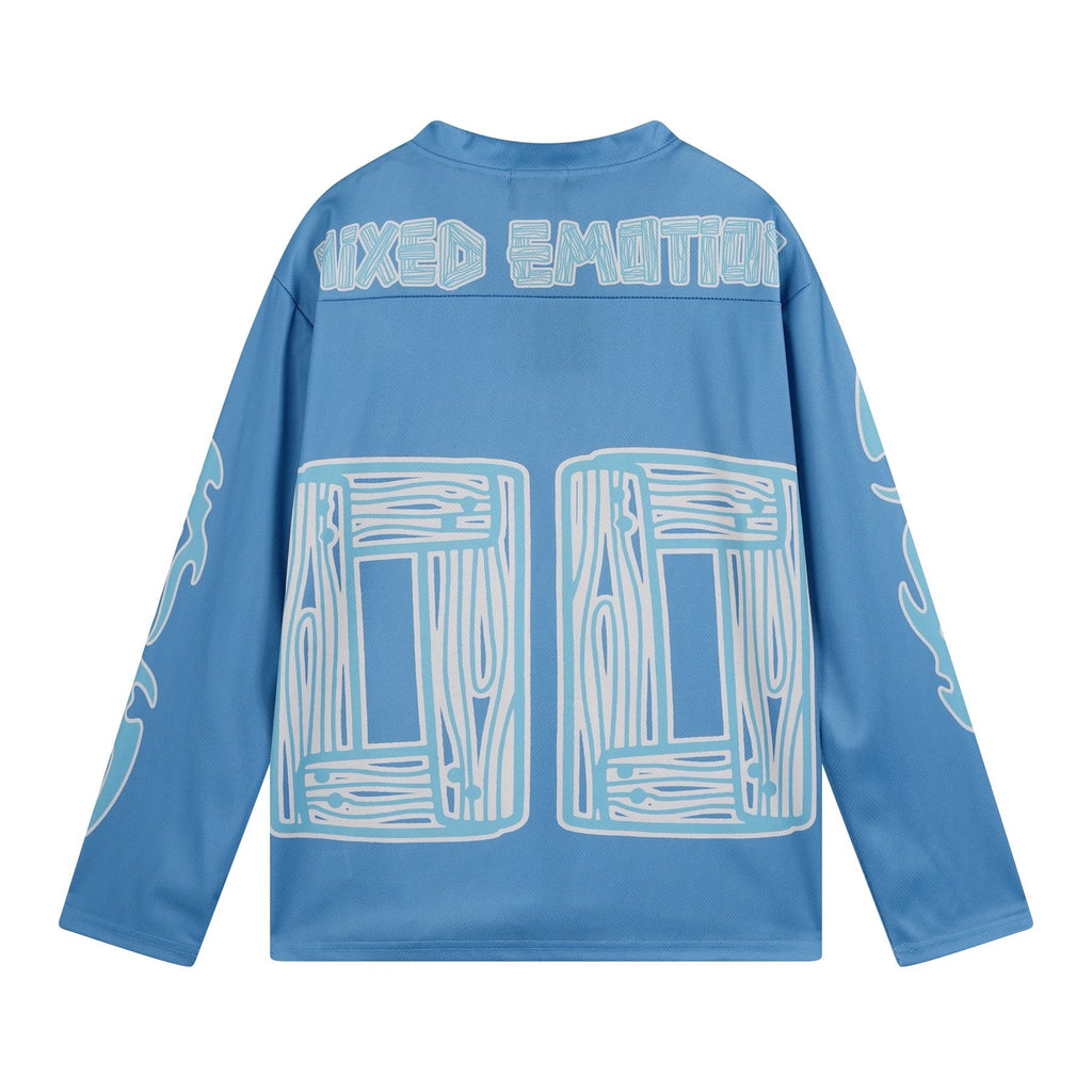 MIXED EMOTION V-Neck Jersey-Style Long-Sleeve T-Shirt — back