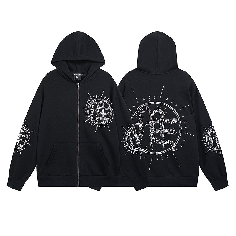 MIXED EMOTION Rhinestone Graphic Zip-Up Hoodie — hero
