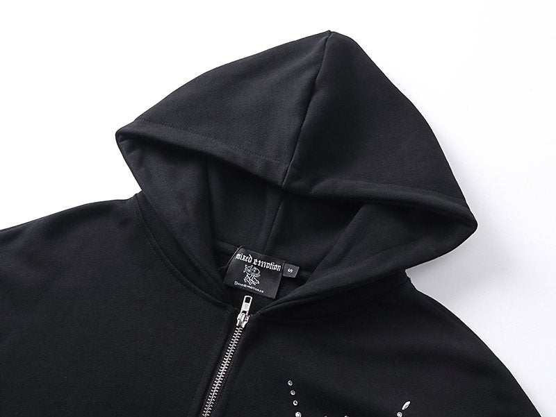 MIXED EMOTION Rhinestone Graphic Zip-Up Hoodie — detail