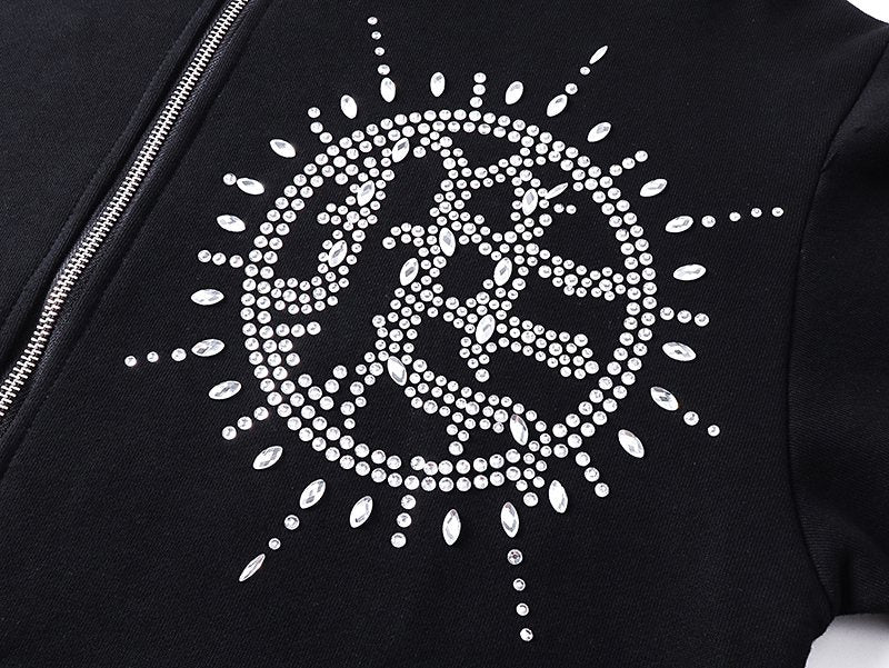 MIXED EMOTION Rhinestone Graphic Zip-Up Hoodie — detail