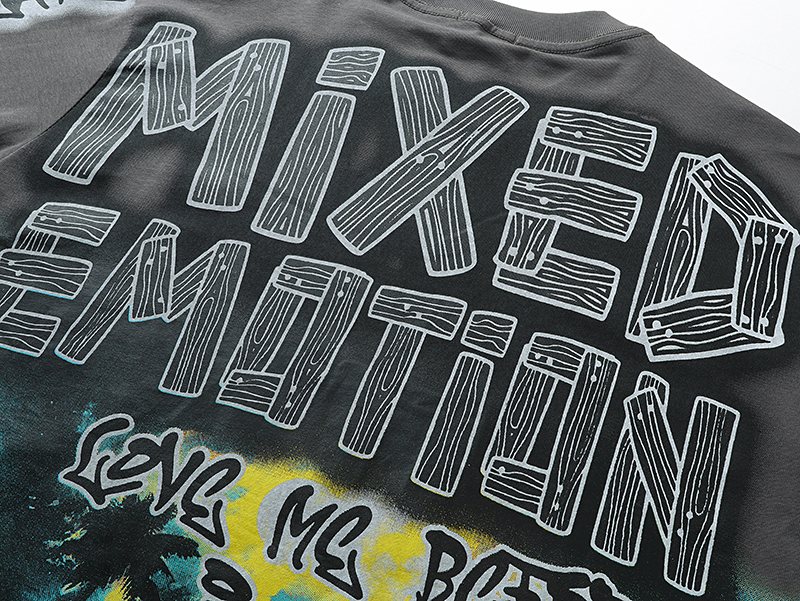 MIXED EMOTION Gray Graffiti Graphic Long-Sleeve T-Shirt — detail