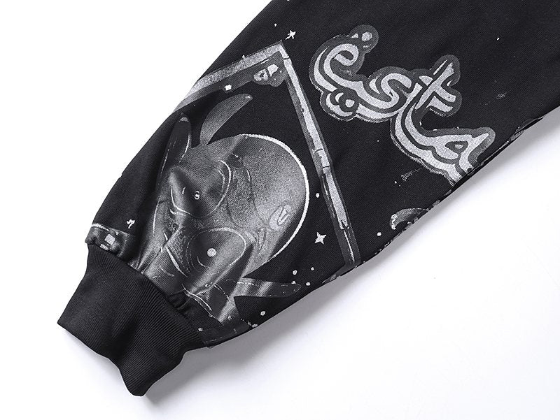 MIXED EMOTION Black All-Over Graphic Long-Sleeve T-Shirt — detail