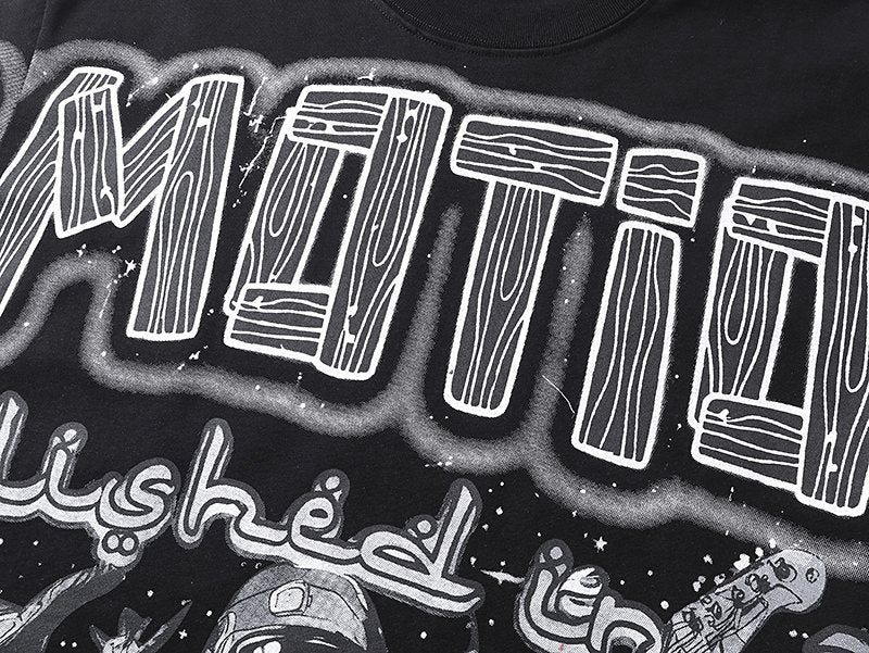 MIXED EMOTION Black All-Over Graphic Long-Sleeve T-Shirt — detail