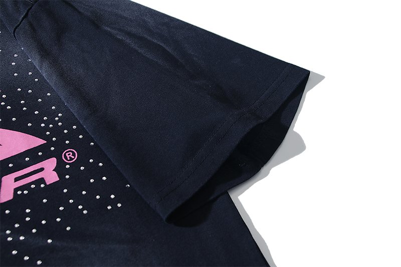 Hellstar Pink Rhinestone Graphic Black T-Shirt — detail