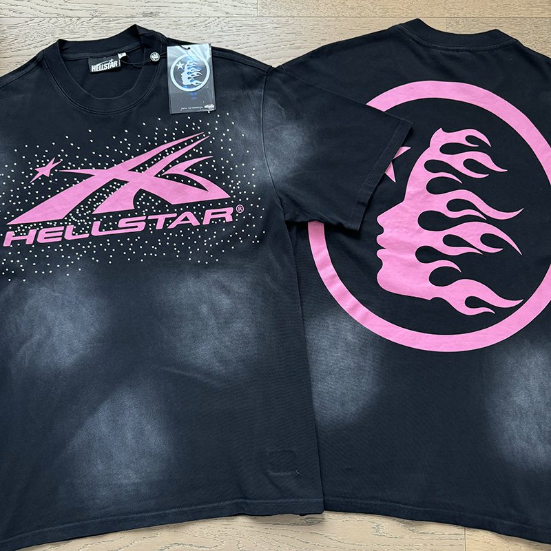 Hellstar Pink Rhinestone Graphic Black T-Shirt — context