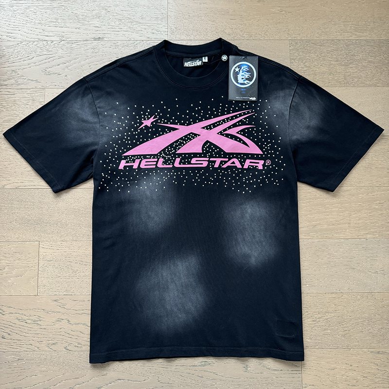 Hellstar Pink Rhinestone Graphic Black T-Shirt — context