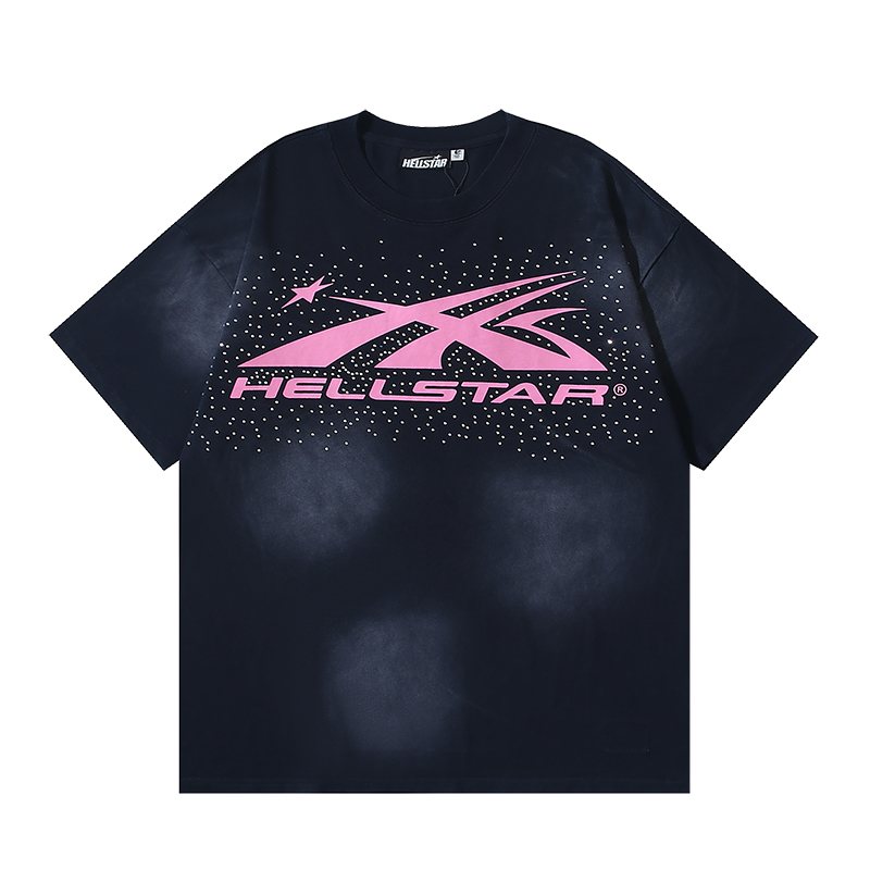 Hellstar Pink Rhinestone Graphic Black T-Shirt — hero