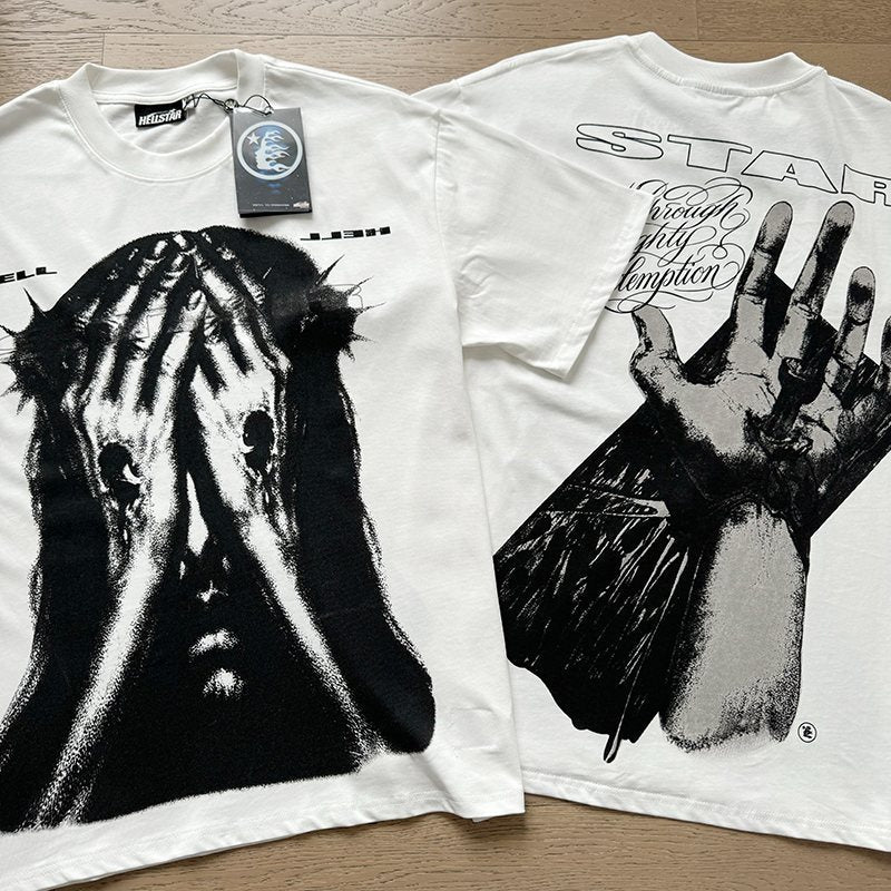 Hellstar White Front & Back Graphic Short-Sleeve T-Shirt — context