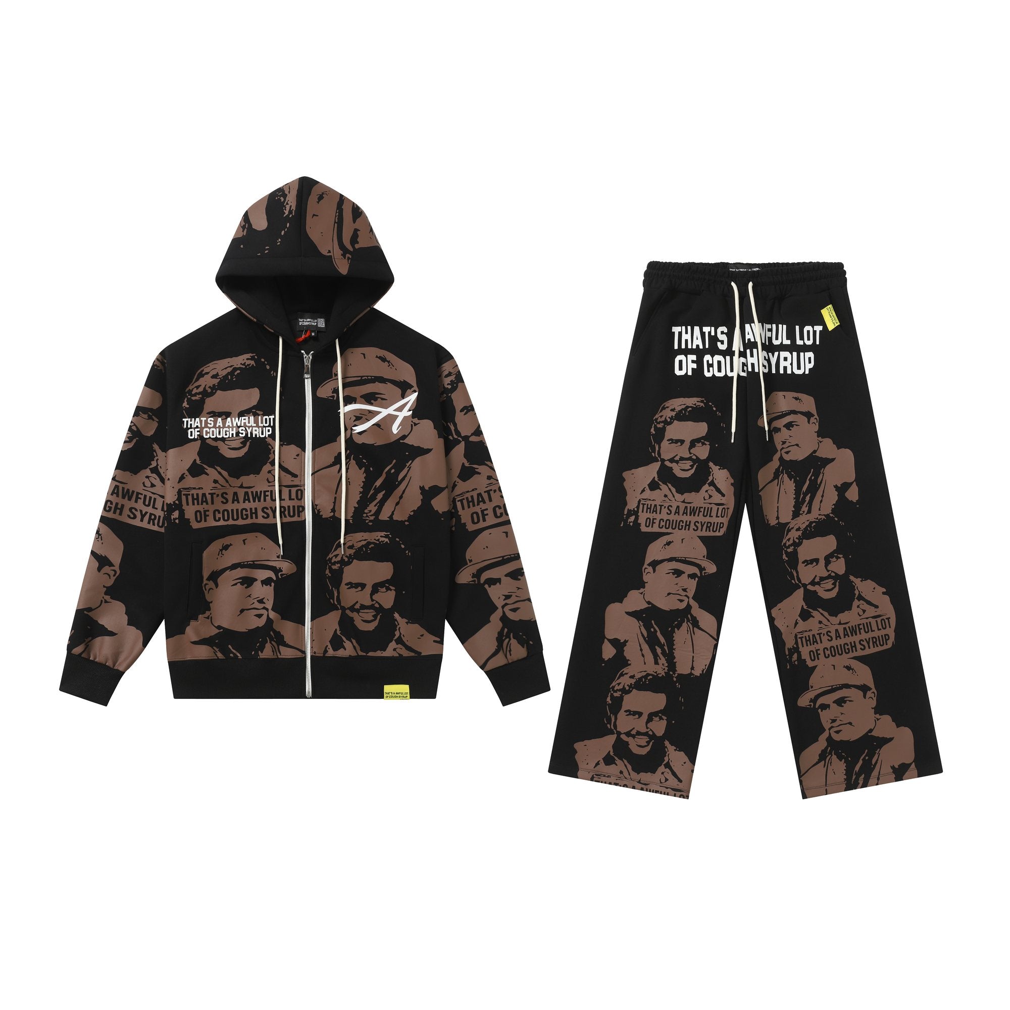 That's A Awful Lot Of Cough Syrup Portrait Graphic Zip Hoodie & Sweatpants Set - Black — hero