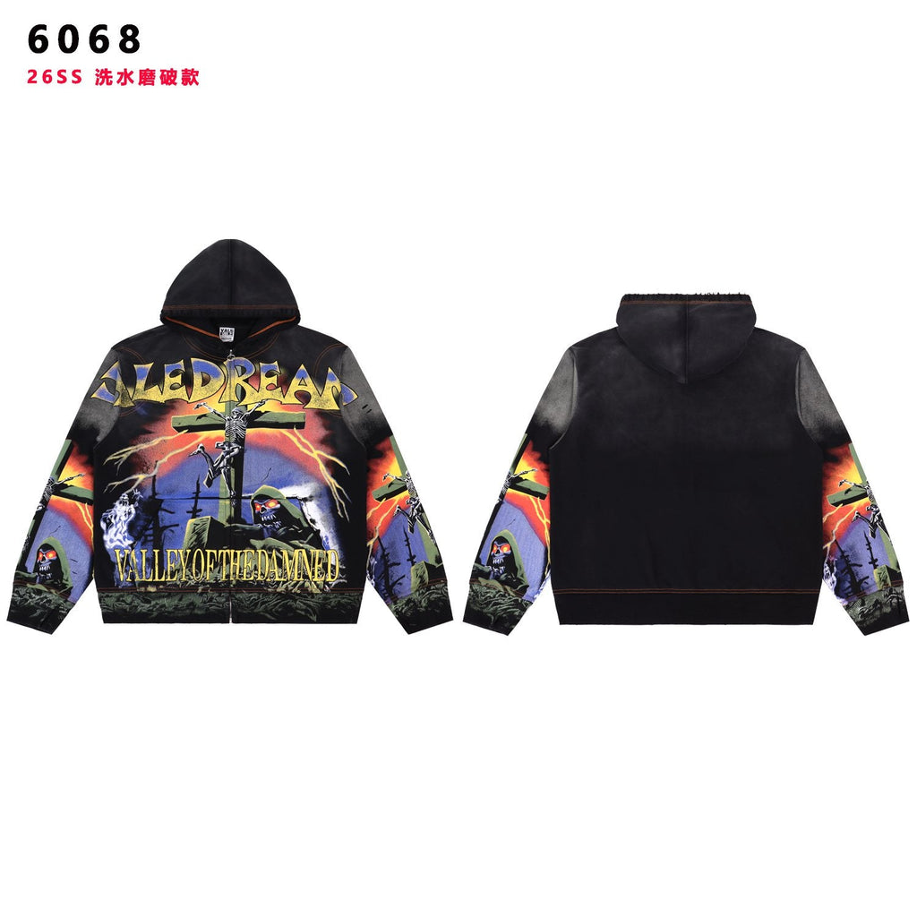 VALE USA Valley of the Damned Skeleton Graphic Zip Hoodie — hero