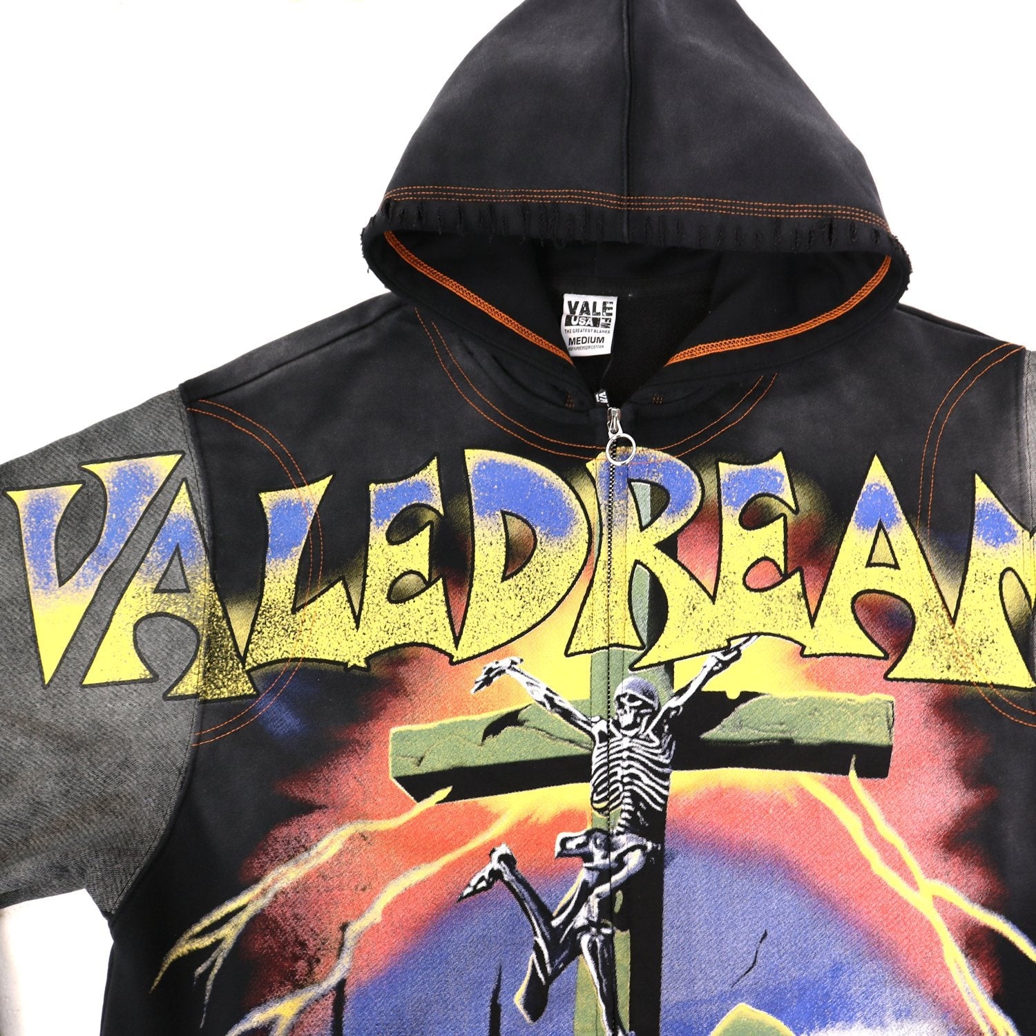 VALE USA Valley of the Damned Skeleton Graphic Zip Hoodie — front