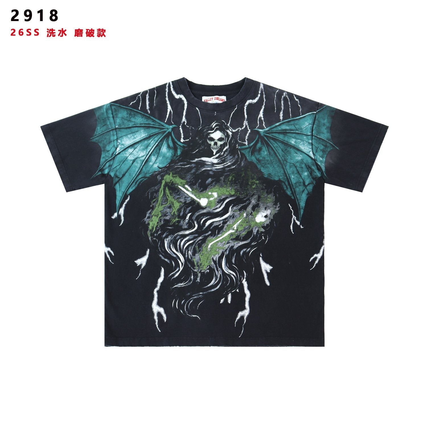 Valley Dreams Gothic Bat Skull Graphic T-Shirt — front