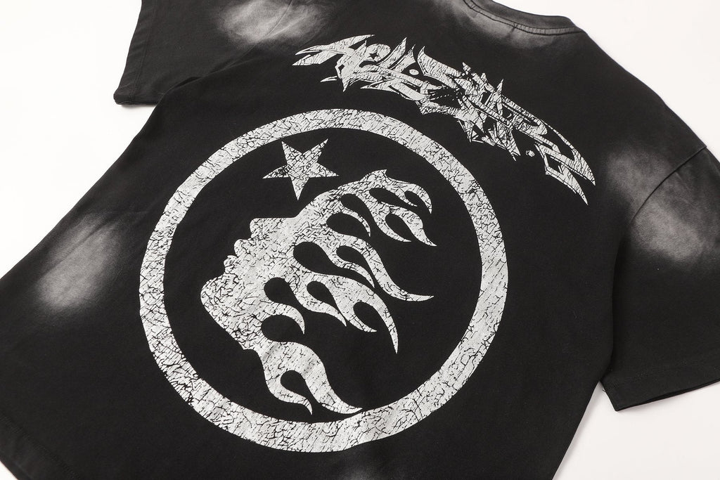 HELISTAR Distressed Silver Graphic T-Shirt — detail