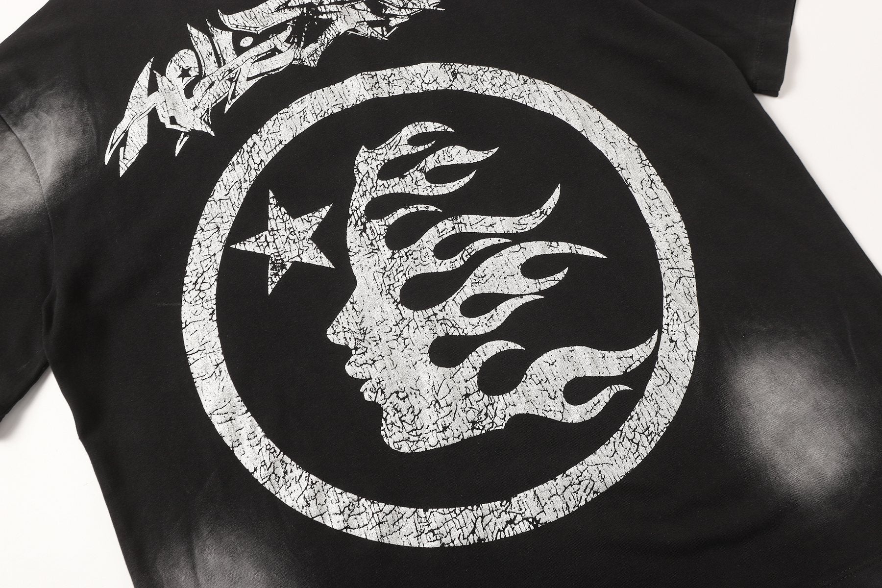 HELISTAR Distressed Silver Graphic T-Shirt — detail