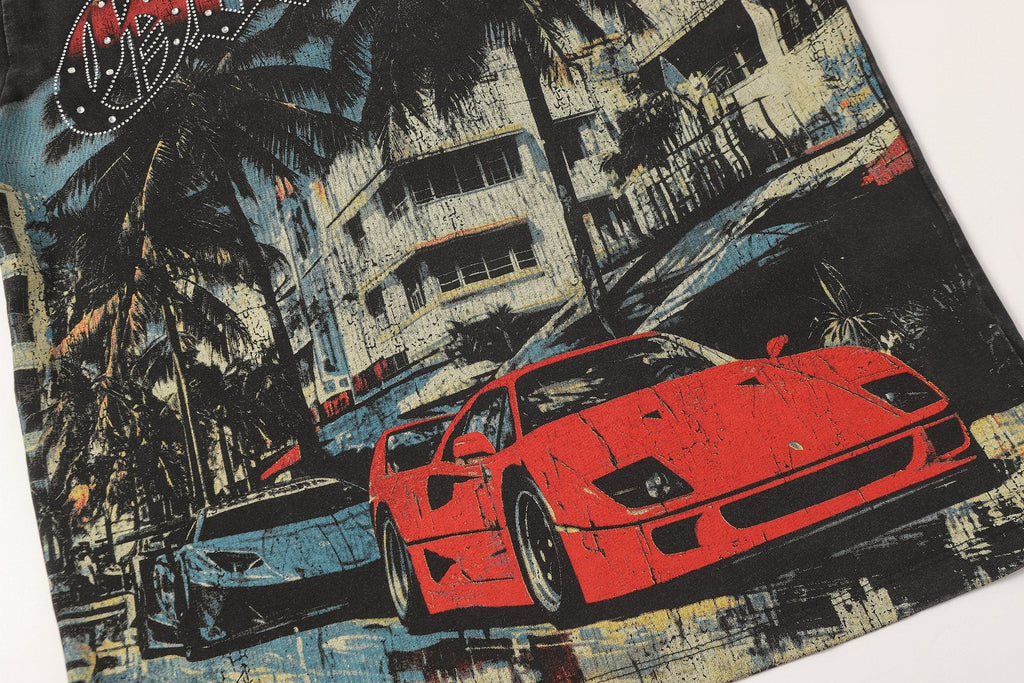 Godspeed Car & Building Graphic Studded-Sleeve T-Shirt — detail