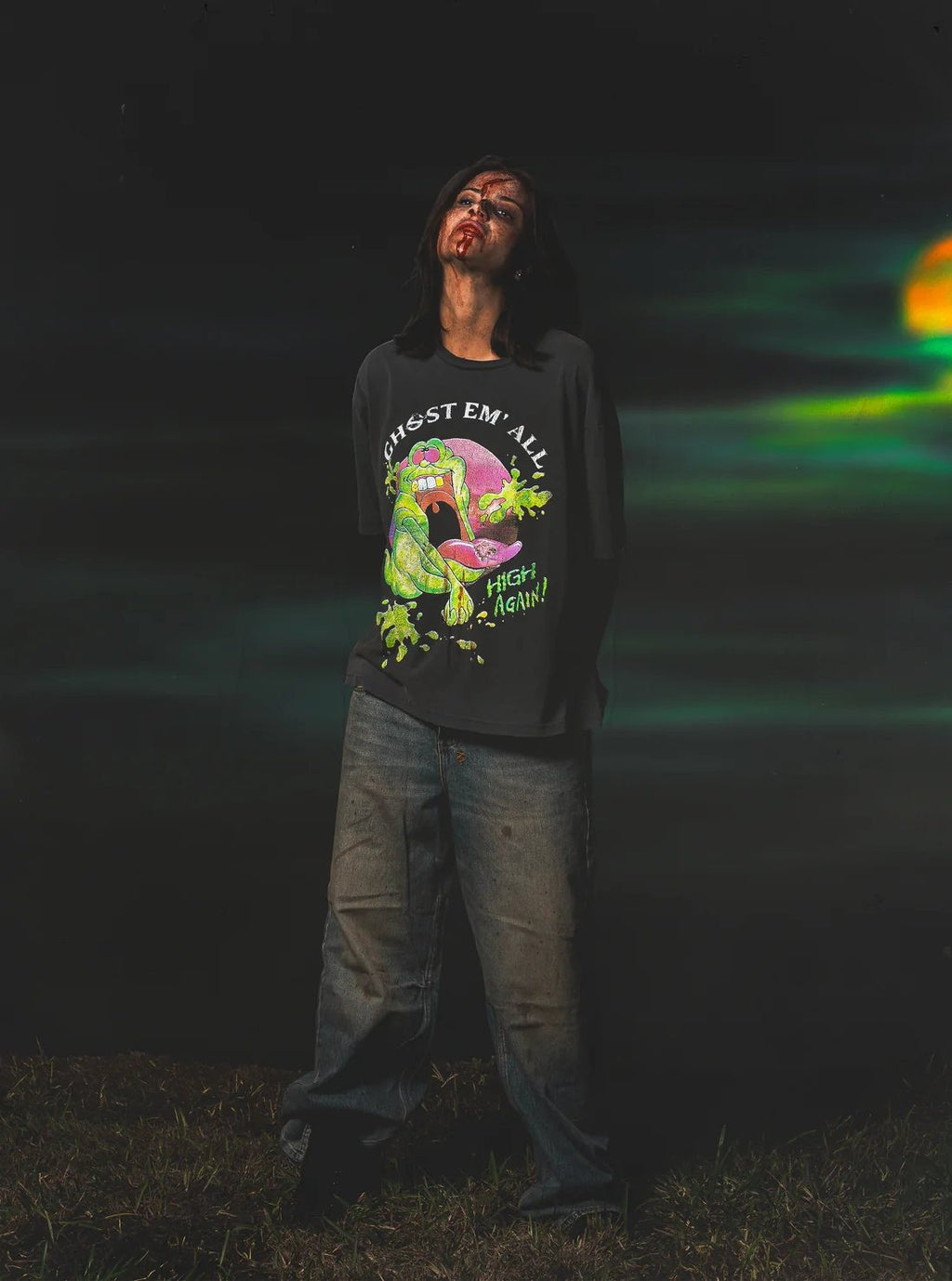 TRIPLE SEVENS Charcoal Ghost Graphic T-Shirt — context