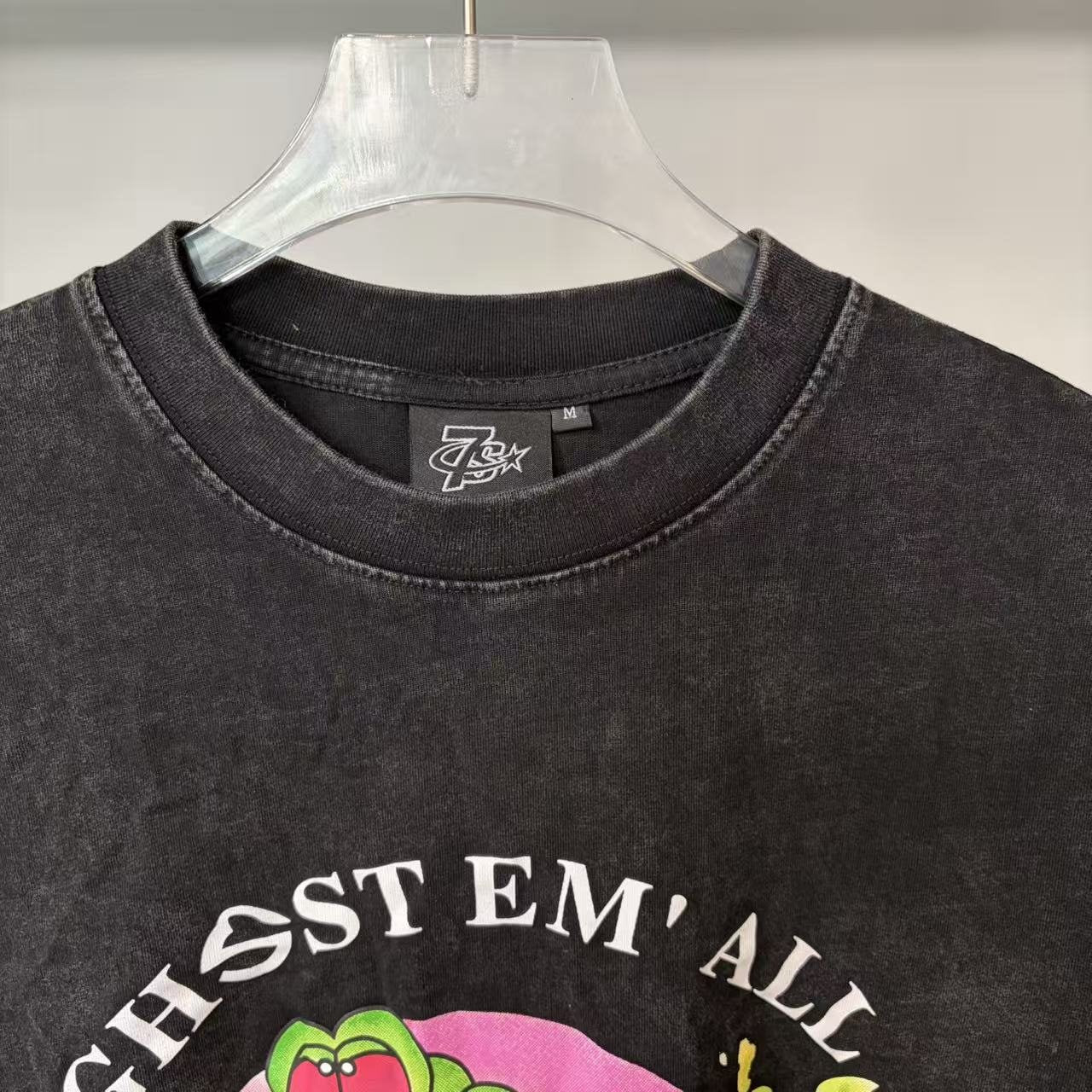 TRIPLE SEVENS Charcoal Ghost Graphic T-Shirt — neck_label