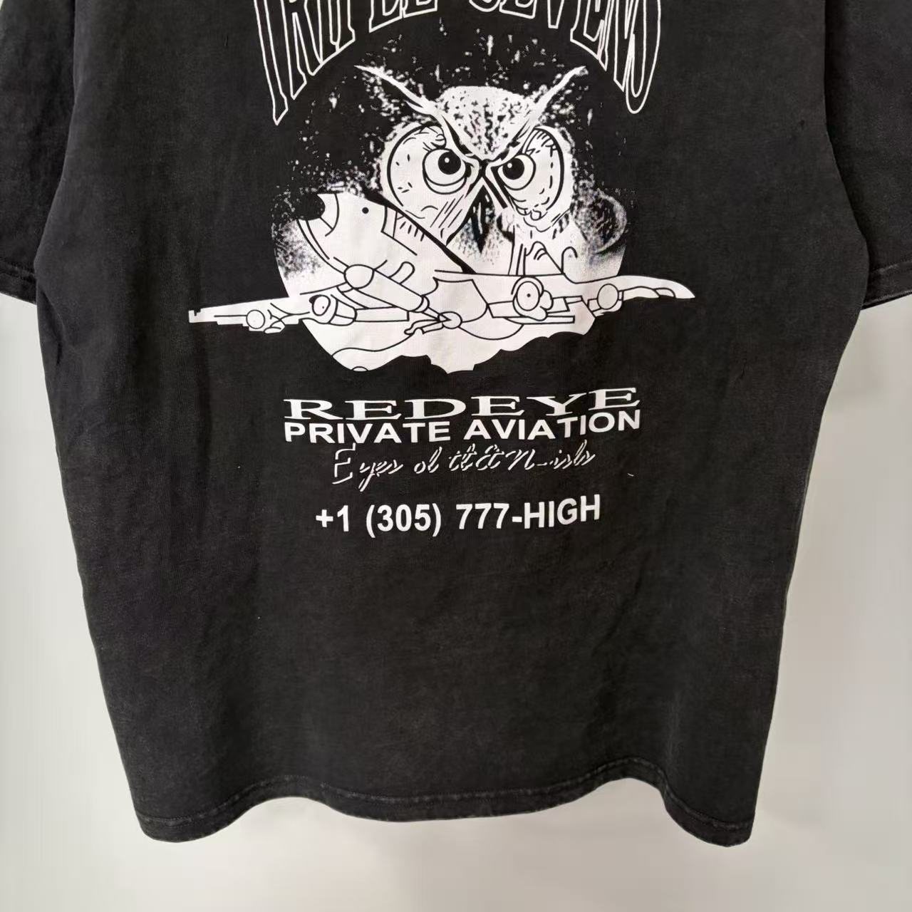 TRIPLE SEVENS Washed Black Front & Back Graphic T-Shirt — detail